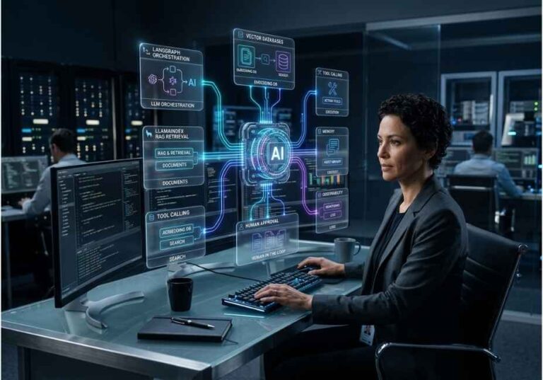 Developer managing AI agent tools, RAG retrieval, and workflow automation