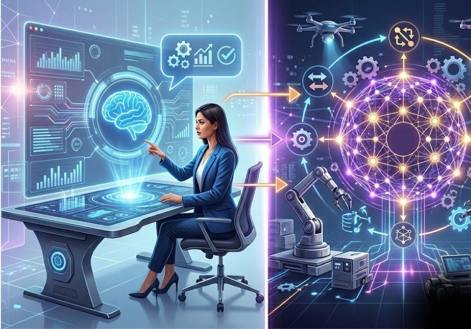 Human-assisted AI vs autonomous agentic AI system illustration