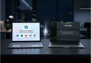 Copilot Pro vs ChatGPT Plus side-by-side laptop comparison 2026