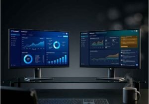 Profound vs Bluefish AI dashboard comparison on dual monitors AEO platform review 2026