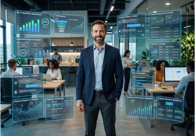 AI automation tools helping a small business streamline operations with intelligent workflows.