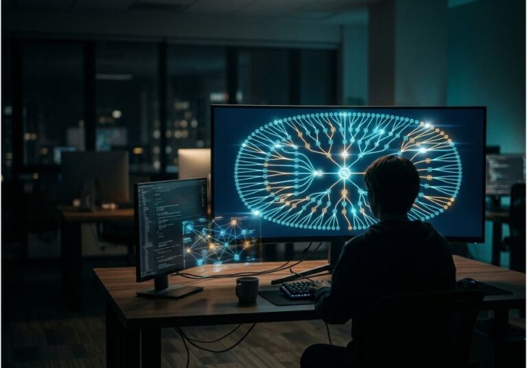 AI agent monitoring dashboard with neural network visualization