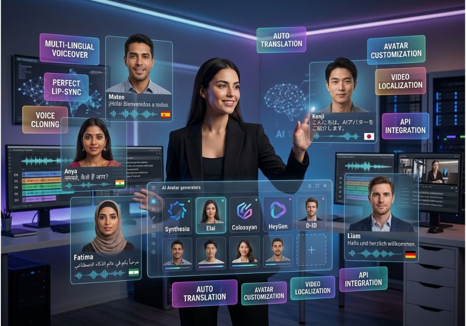 AI avatar tools for multilingual voiceovers with voice cloning and video localization.