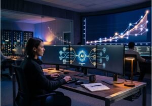 AI agent orchestration hub in a modern control room