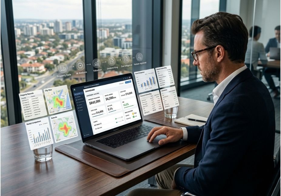 AI real estate investment dashboard with property data and analytics