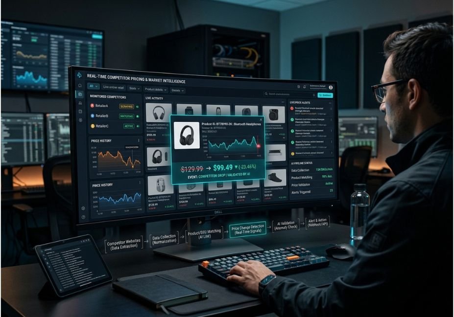 Real-time AI price monitoring dashboard for competitor pricing