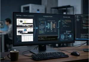 AI web scraping workflow on a developer monitor