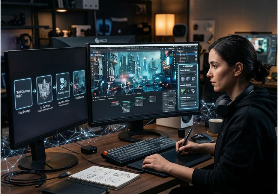 AI-powered Blender workspace with 3D artist and generative design tools.