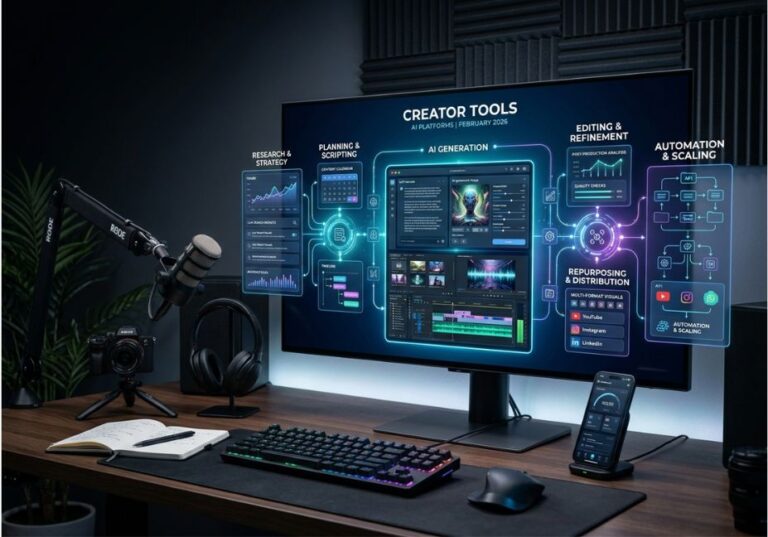 AI creator tools and platforms workflow for content production.