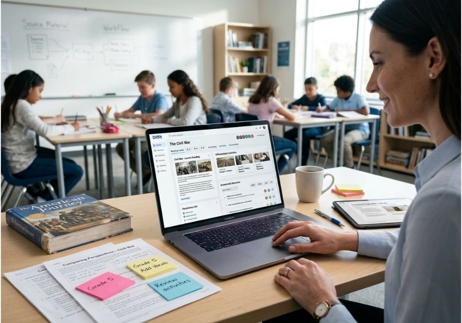 Teacher using Diffit AI to create differentiated classroom resources.